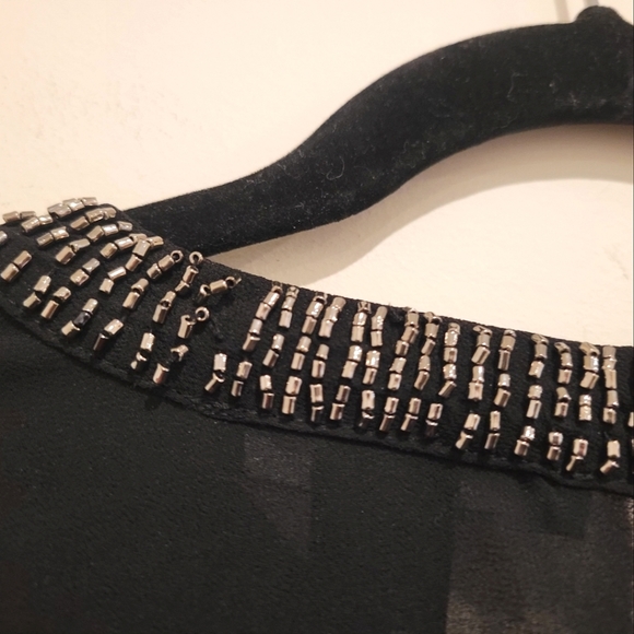 Forever 21 Embellished Rhinestone Neckline Black Sheer Long Sleeve Blouse Top - Picture 7 of 8